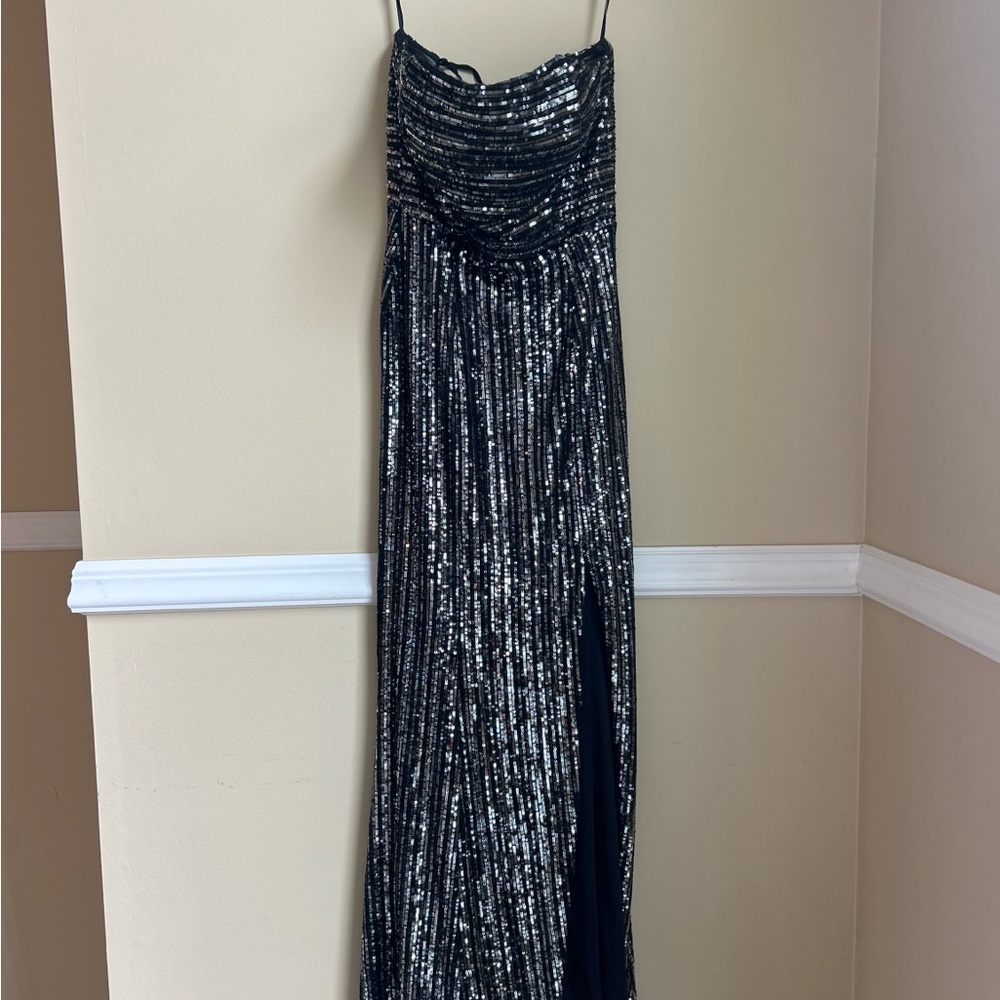 Black Sequin Long Slip Dress